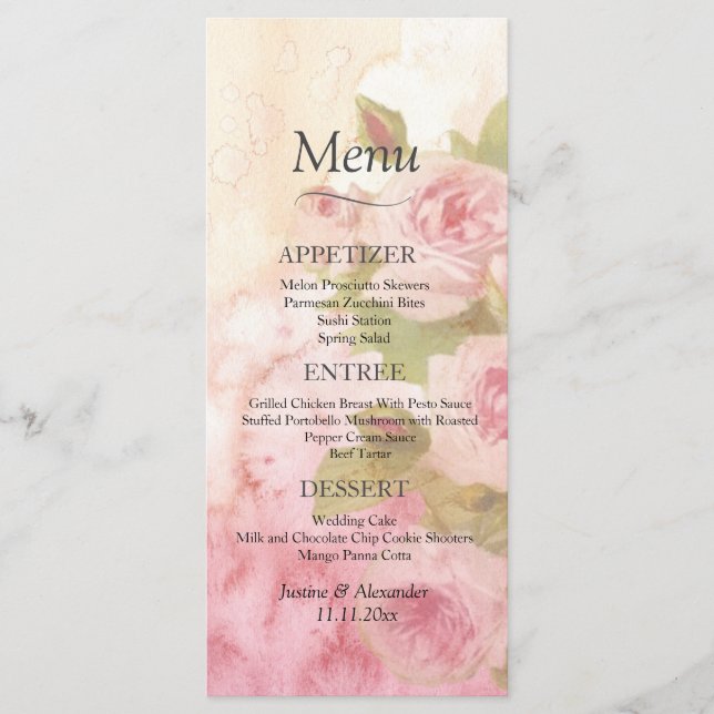 Menu Mariage Botanique Rose Blush (Devant)