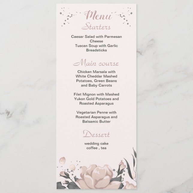Menu mariage botanique rose foncé et poussiéreux (Devant)