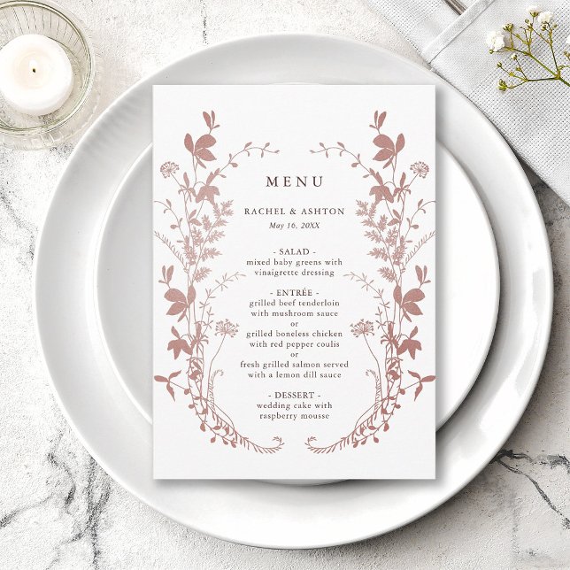 Menu Mariage Botanique Rose Poussiéreuse Romantique (Créateur téléchargé)