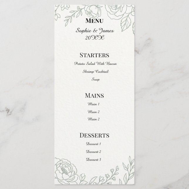 Menu Mariage Botanique Sage (Devant)