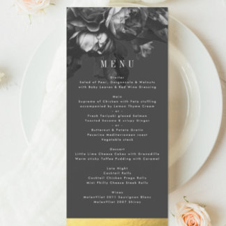 Menu Mariage Bouquet Rose or noir