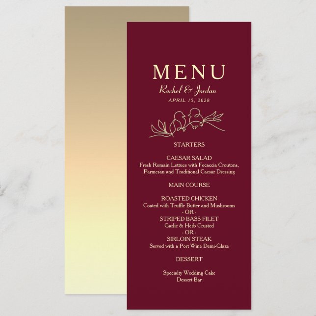 Menu Mariage Bourgogne (Devant / Derrière)