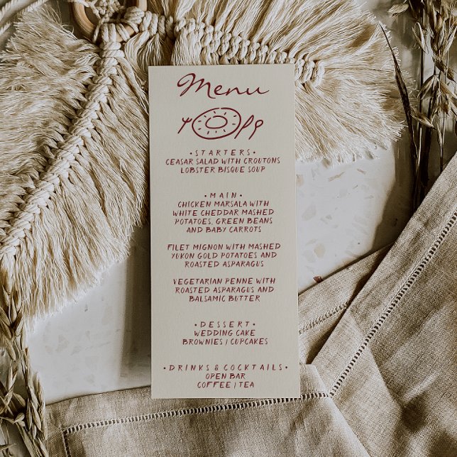 Menu Mariage Bourguignon Dessiné à la Main Fantaisiste  (Créateur téléchargé)