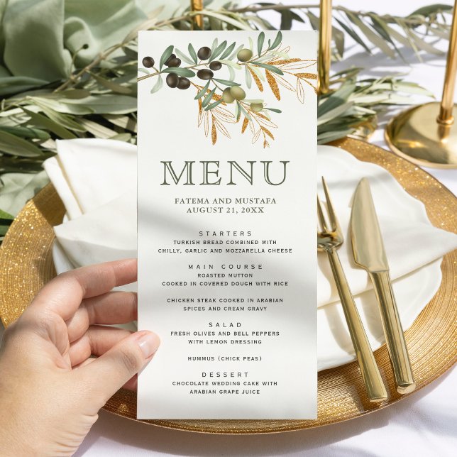 Menu Mariage Branche Dorée Feuilles d'Olivier (Créateur téléchargé)