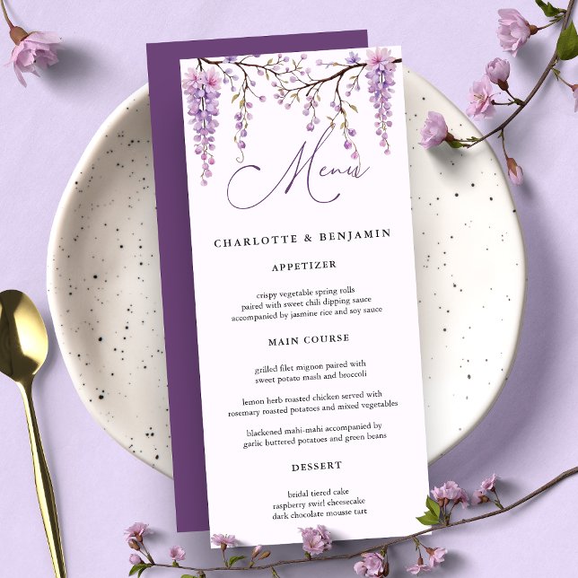 Menu Mariage Branches de Glycine Violette Florale (Créateur téléchargé)