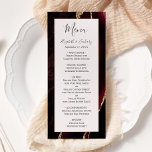 Menu Mariage Broussâtre d'or moderne Bourgogne<br><div class="desc">Cet élégant menu mariage moderne comprend un arrière - plan d'agate bordeaux aquarelle orné d'une fausse parties scintillant dorée. Le texte apparaît dans une élégante écriture manuscrite gris fusain et des polices de cuivre sur un rectangle rose vif. La conception de l'agate est répétée à l'envers.</div>