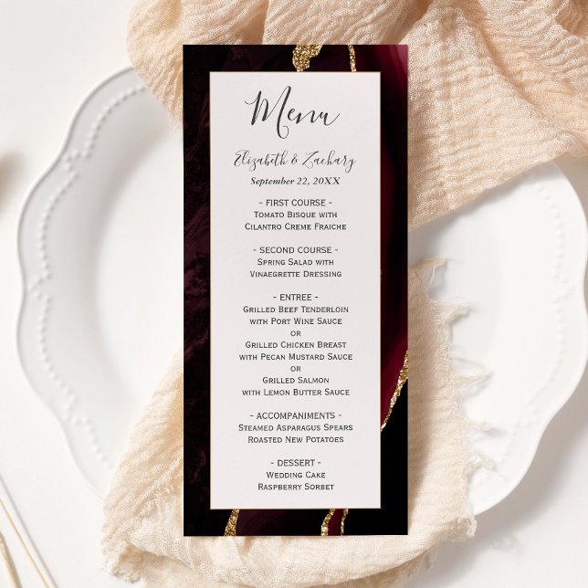 Menu Mariage Broussâtre d'or moderne Bourgogne (Créateur téléchargé)