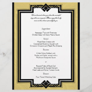 Menu Mariage Cadre Art Déco Black White Gold