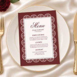 Menu Mariage cadre en dentelle blanche de Bourgogne
