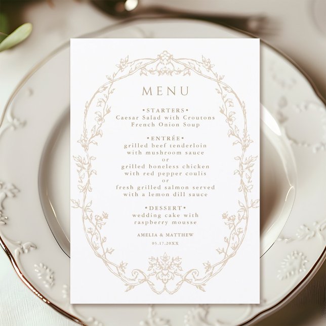 Menu Mariage Cadre Floral Orné de Sable (Créateur téléchargé)