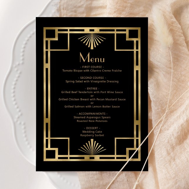 Menu Mariage Cadre Noir Or Déco des Années 1920 (Créateur téléchargé)