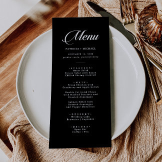 Menu Mariage calligraphié classique noir et blanc
