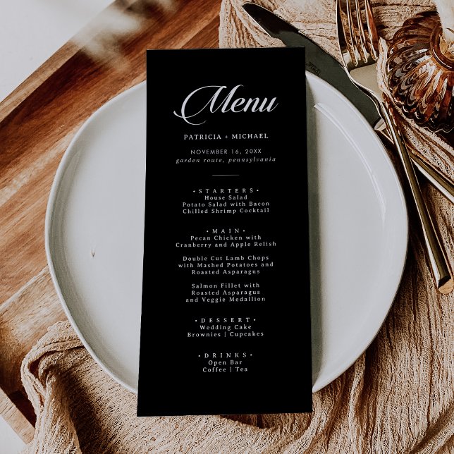 Menu Mariage calligraphié classique noir et blanc (Créateur téléchargé)