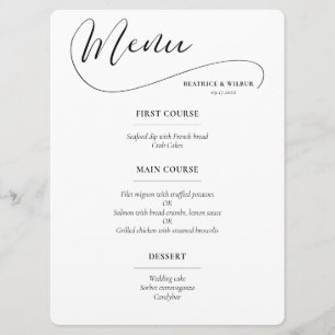 Menu Mariage calligraphié élégant et romantique