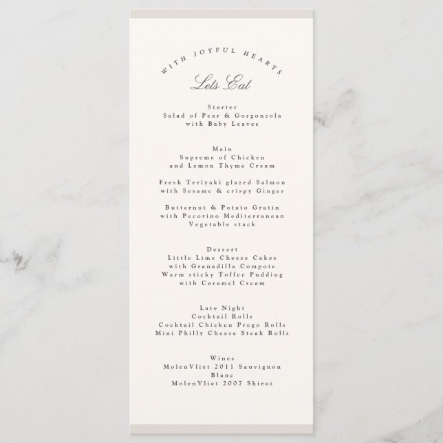 Menu Mariage Calligraphié Élégant Minimaliste (Devant)