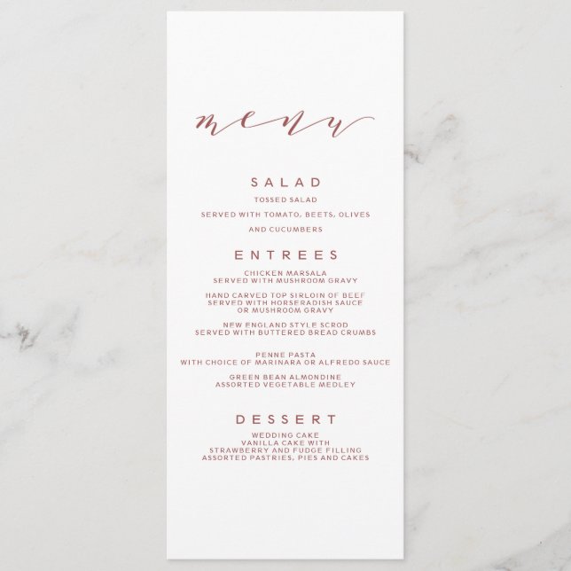 Menu Mariage Calligraphie | Marsala (Devant)