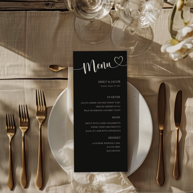 Menu Mariage calligraphié moderne noir et blanc (Créateur téléchargé)