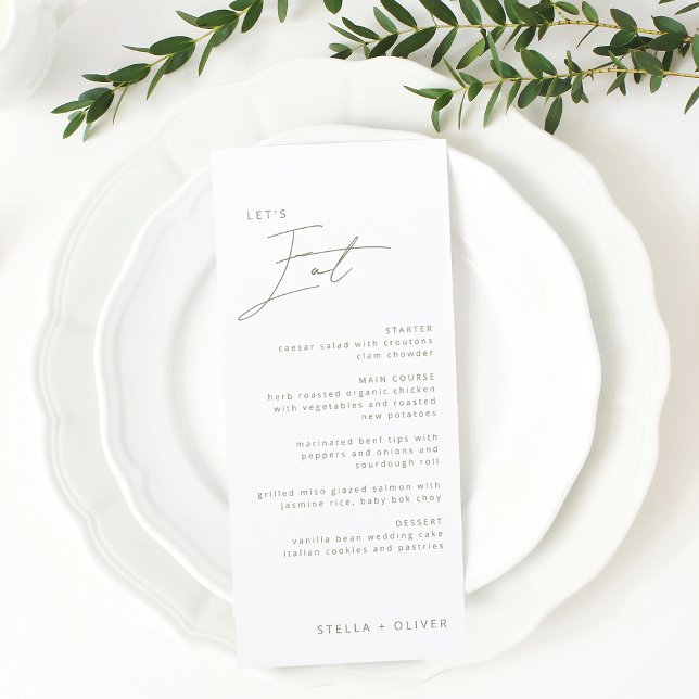 Menu Mariage Calligraphié Moderne Vert Sauge (Modern Sage Green Calligraphy Wedding Menu)