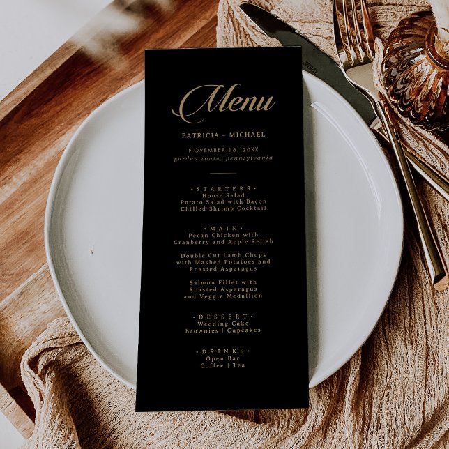 Menu Mariage calligraphié noir et or classique (Créateur téléchargé)