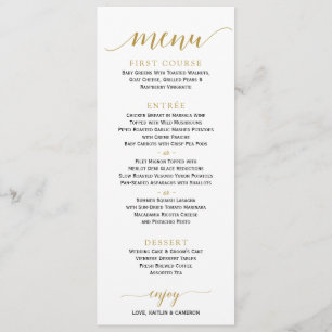 Menu Mariage Calligraphie romantique 4 x 9 Or