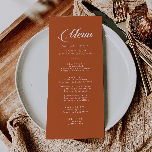 Menu Mariage Calligraphié Terracotta Chic Classique (Créateur téléchargé)
