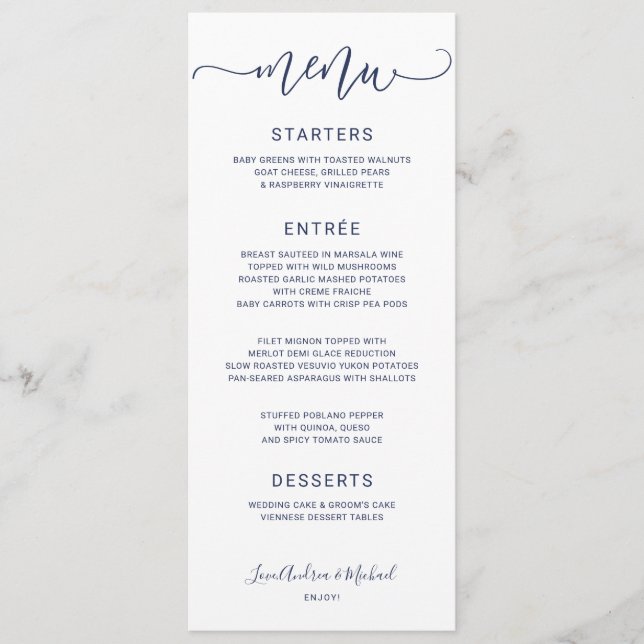 Menu Mariage Calligraphie Tourbillonnante Bounce (Bleu  (Devant)
