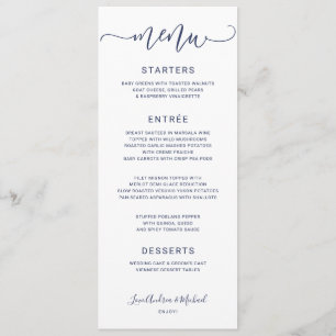 Menu Mariage Calligraphie Tourbillonnante Bounce (Bleu