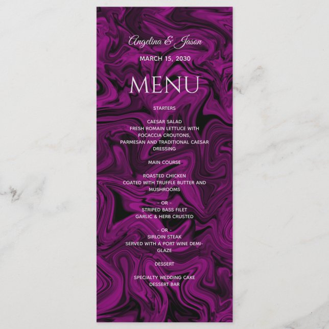 Menu Mariage Calligraphie violet (Devant)