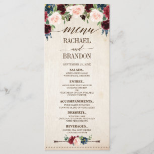 Menu Mariage campagnard de Boho Rustique Floral de la m