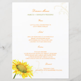 Menu Mariage campagnard de tournesol d'aquarelle