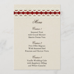 Menu Mariage campagnard en dentelle rouge rustique