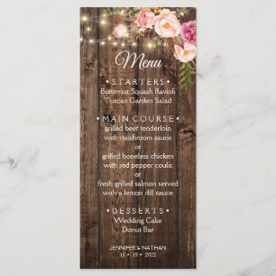 Menu Mariage campagnard Floral Boho rustique