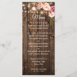 Menu Mariage campagnard Floral Boho rustique