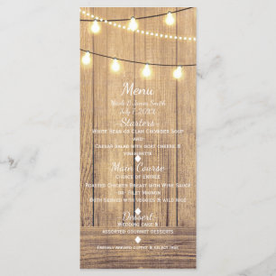 Menu Mariage campagnard Rustic Wood & String Light