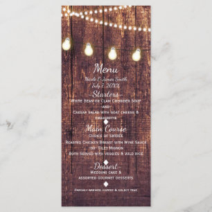 Menu Mariage campagnard Rustic Wood & String Light