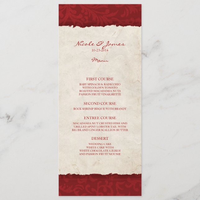 Menu Mariage campagnard Vintage rouge (Devant)