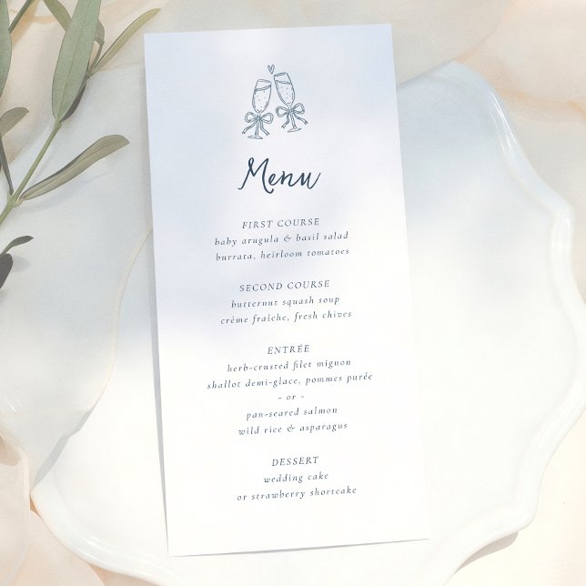 Menu Mariage Caprice Rétro Doodle Rayures Bleues (Créateur téléchargé)