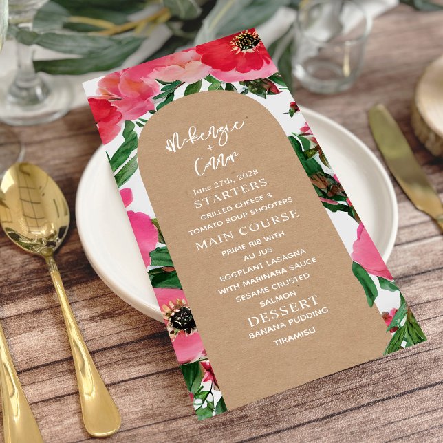 Menu Mariage Cardstock d'anémone aquarelle (Créateur téléchargé)