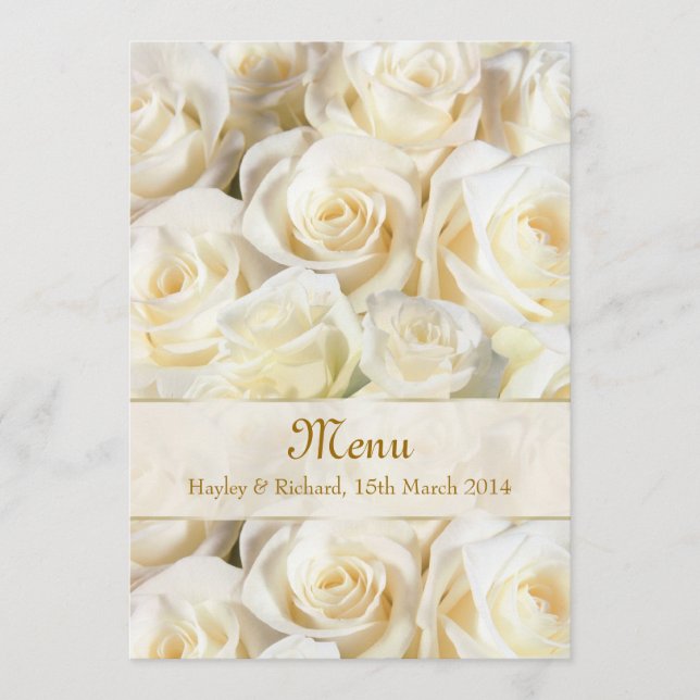 Menu mariage Carte d'invitation avec rose crème bl (Devant)