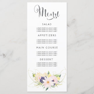 Menu mariage Carte Florale Aquarelle