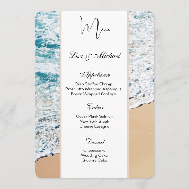 Menu mariage Carte Plage Thème (Devant)