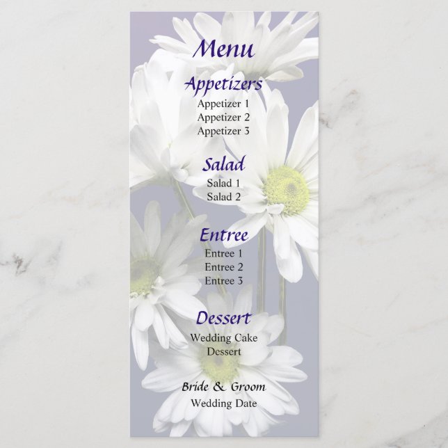 Menu Mariage Cascade de marguerites blanches (Devant)
