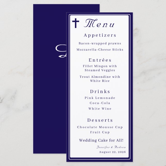 Menu Mariage Catholique Monogrammé Timeless (Devant / Derrière)