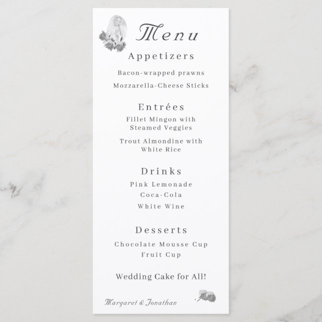 Menu Mariage catholique Vierge Marie Argent (Devant)