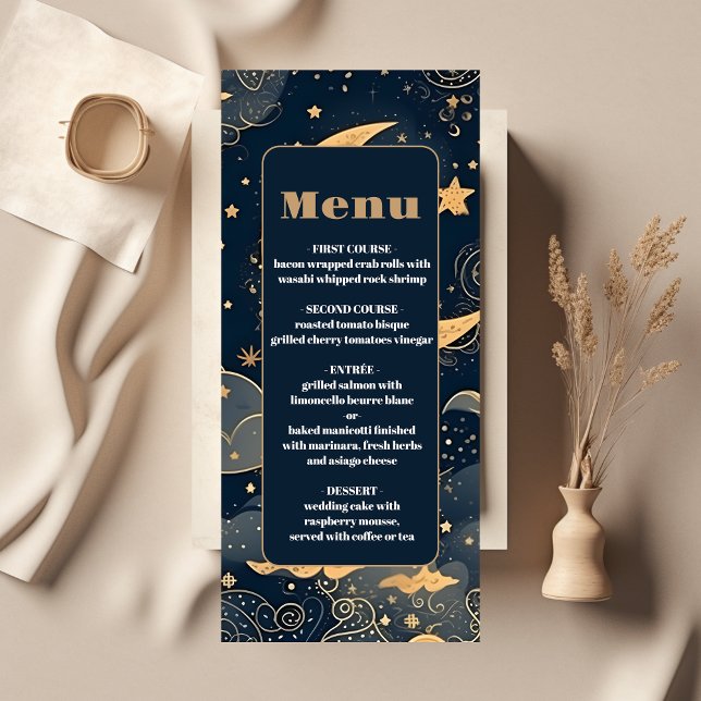 Menu Mariage céleste d'or bleu de minuit (Créateur téléchargé)