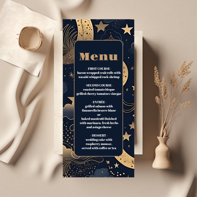 Menu Mariage céleste d'or bleu de minuit (Créateur téléchargé)