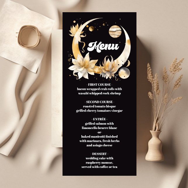 Menu Mariage céleste d'or noir mystique (Créateur téléchargé)