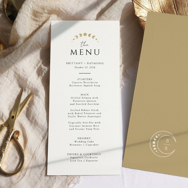 Menu Mariage céleste du monogramme d'or (Créateur téléchargé)