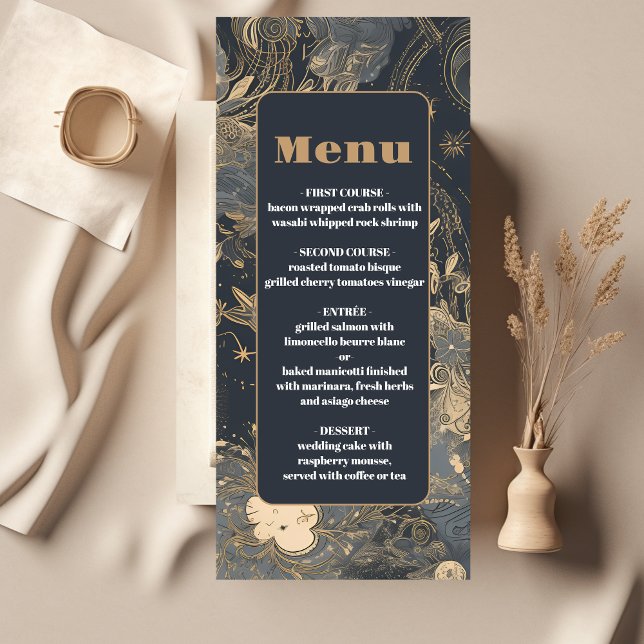 Menu Mariage céleste élégant argent or (Créateur téléchargé)