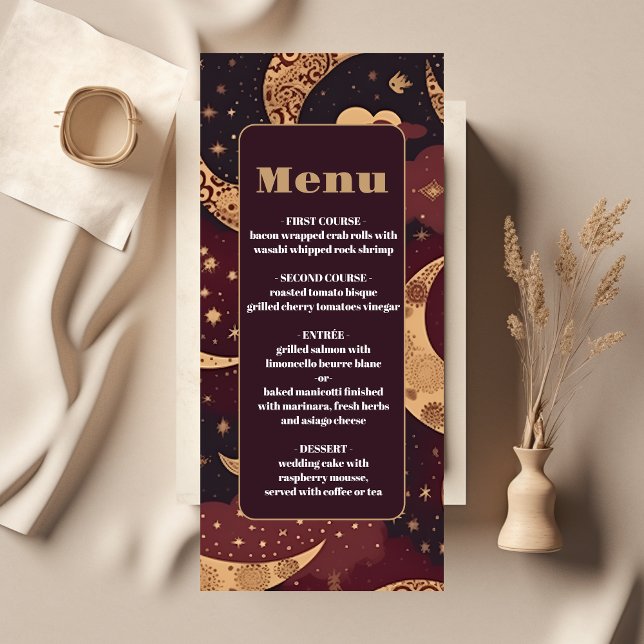 Menu Mariage céleste élégant bordeaux or (Créateur téléchargé)